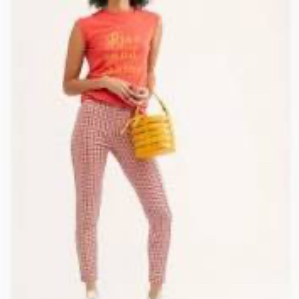Free People Red Carnaby Checkered Stretch Skinny Leg Flat Front Pants, US 4